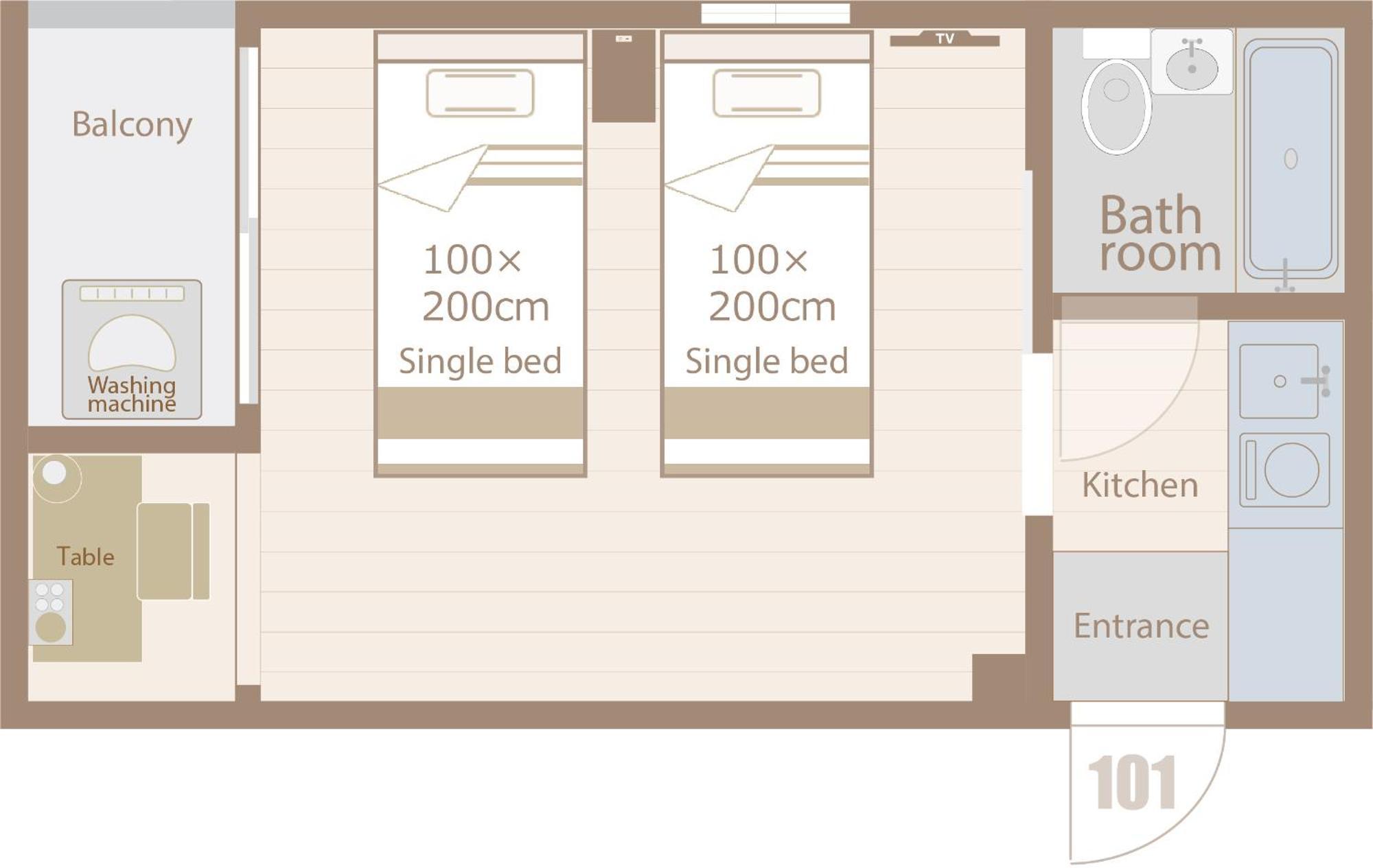 Apartment 101号室花園町駅と萩之茶屋駅各徒歩2分ベット2台専用バスルーム付きな格安民泊 Osaka