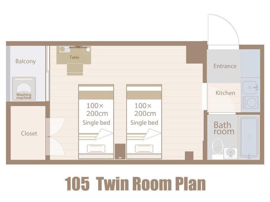 Apartment 105号室花園駅2分ツインベットルームミニキッチンと専用バスルーム付き