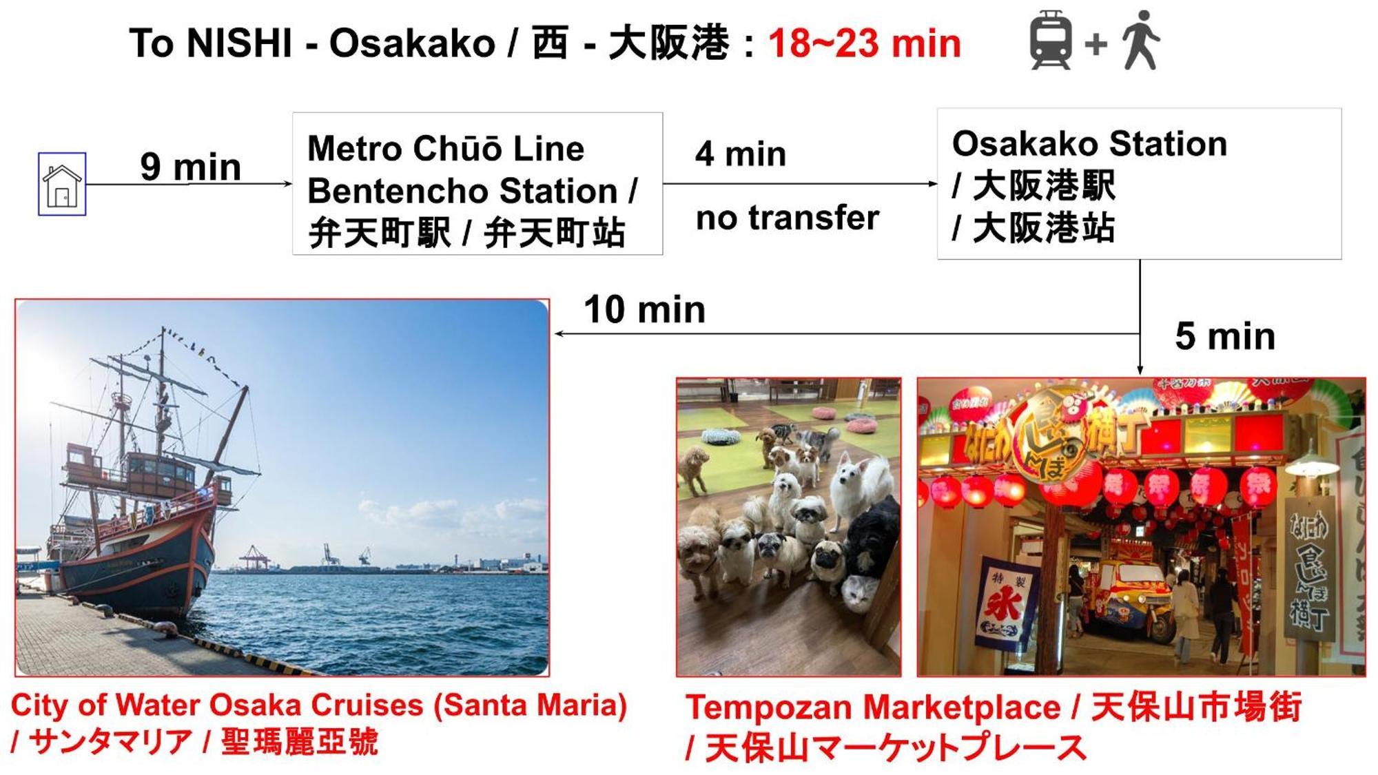 Usj 22min,kaiyukan 11min,kyocera Dome 8min,solaniwa Onsen 5min,direct 2 Kix,kaiyukan,osaka,nara,osaka Castle Osaka