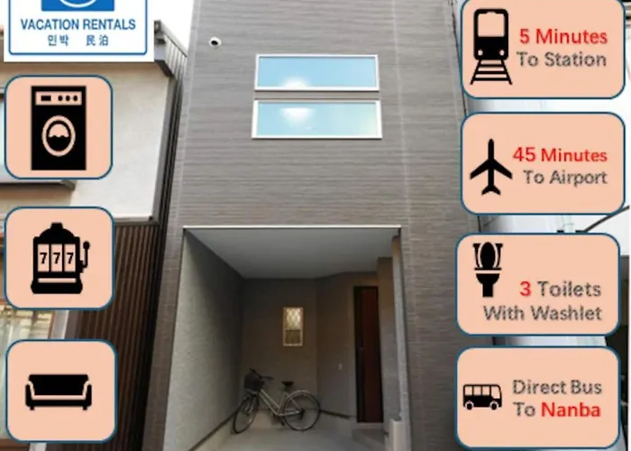 Namba,Umeda,Tennoji,Tsuruhashi,Sekikor,Direct,Villa,10 Peoples